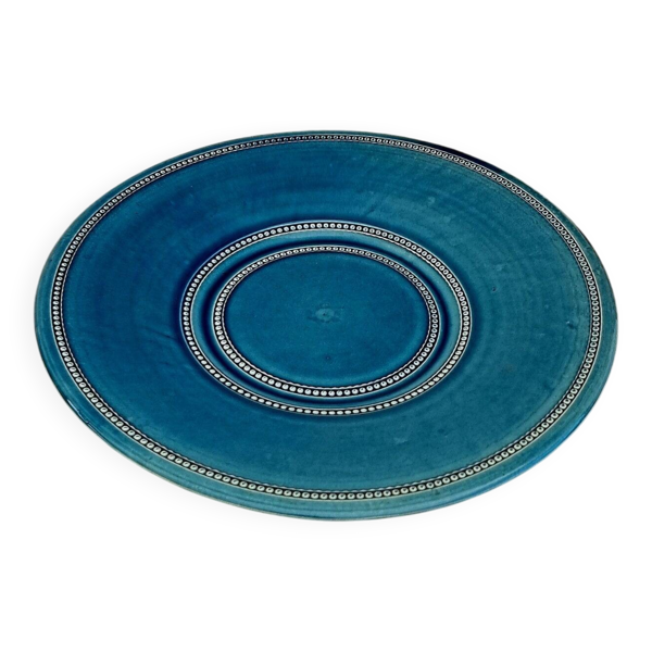 Grande assiette de présentation Pichon Uzès Louis XVI Perlé bleu