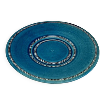 Grande assiette de présentation Pichon Uzès Louis XVI Perlé bleu