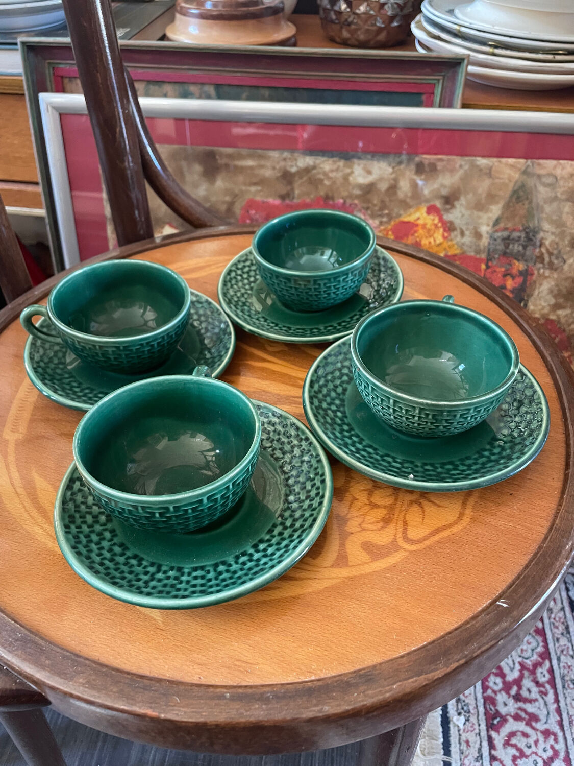 Lot 4 tasses et assiettes à café vertes céramique