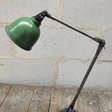 Old industrial workshop lamp two arms green enamel globe
