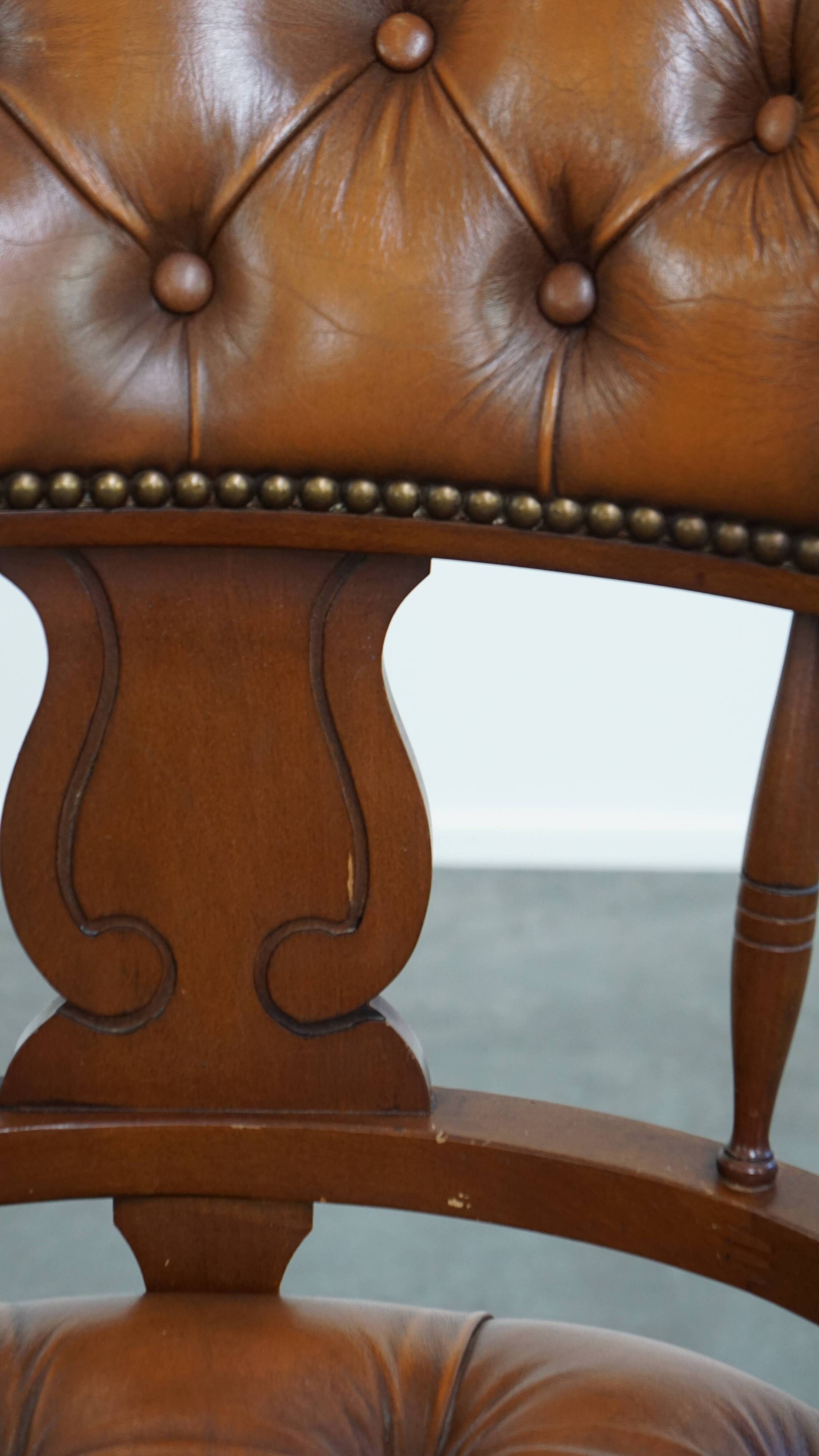 Leather and Wood Chesterfield Office Chair in English Style