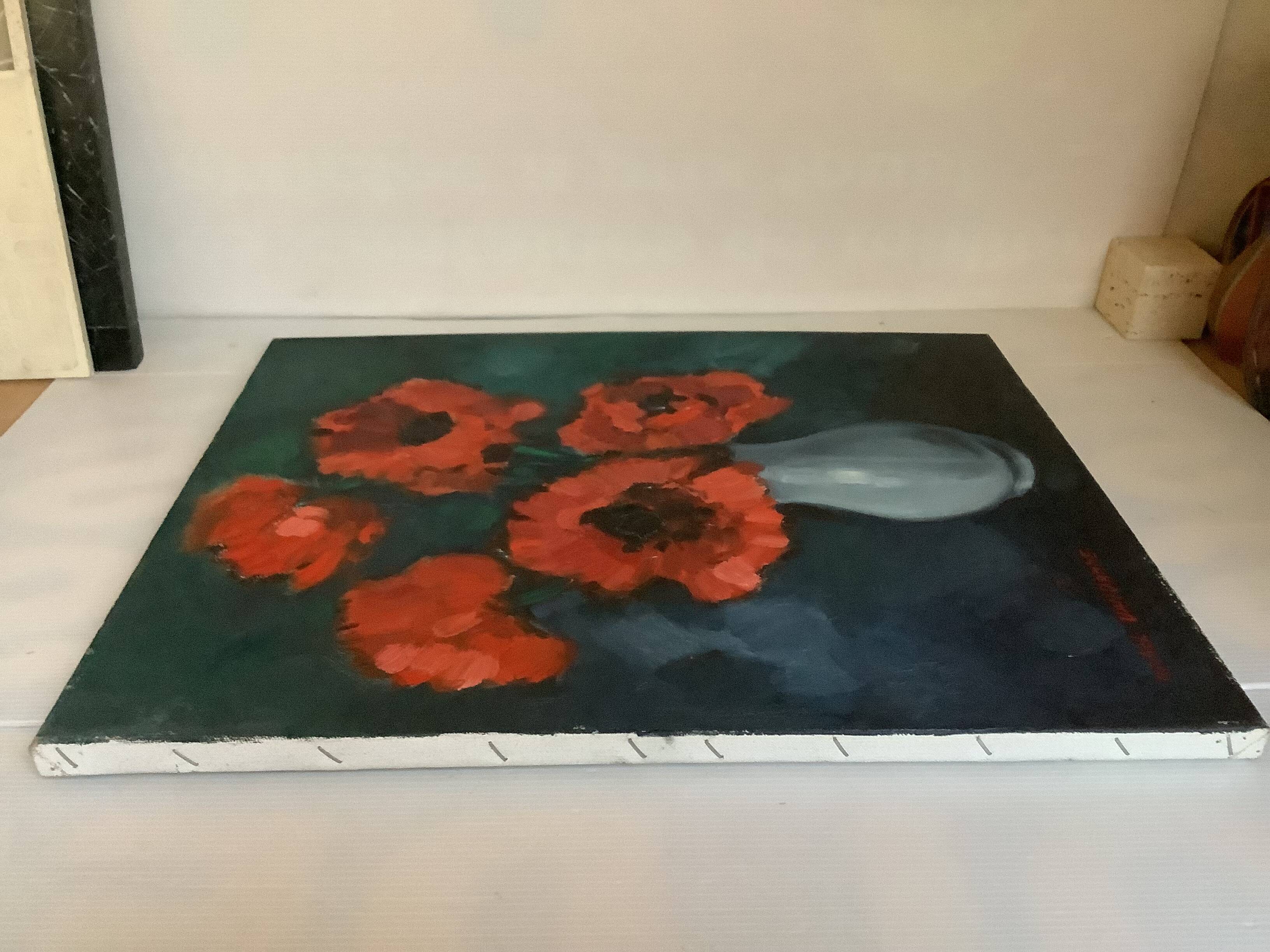 Large painting of a bouquet of flowers, oil on canvas, signed.