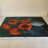 Large painting of a bouquet of flowers, oil on canvas, signed.