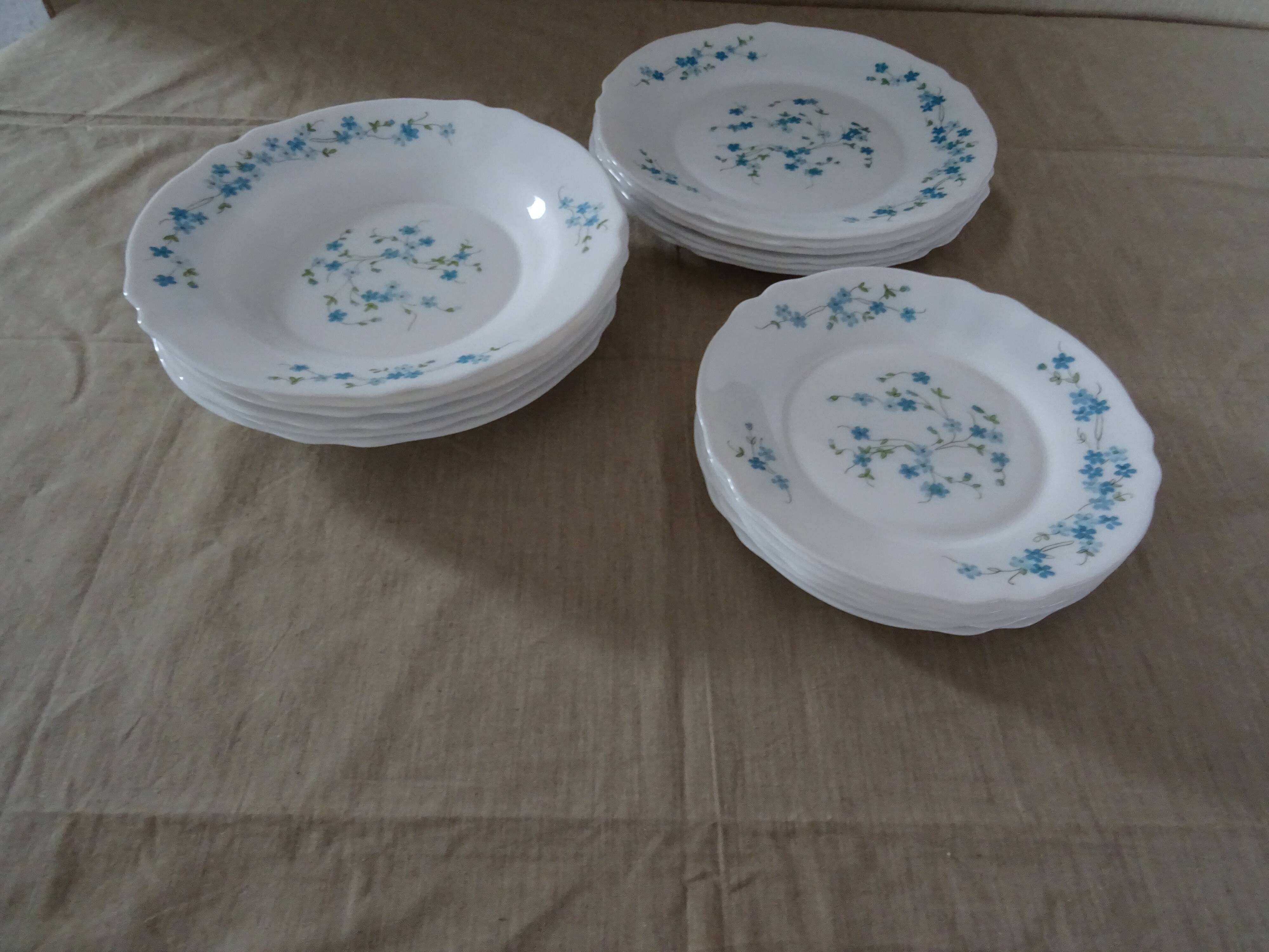 18 Blue Flower Plates VERONICA Arcopal Vintage Lot EB