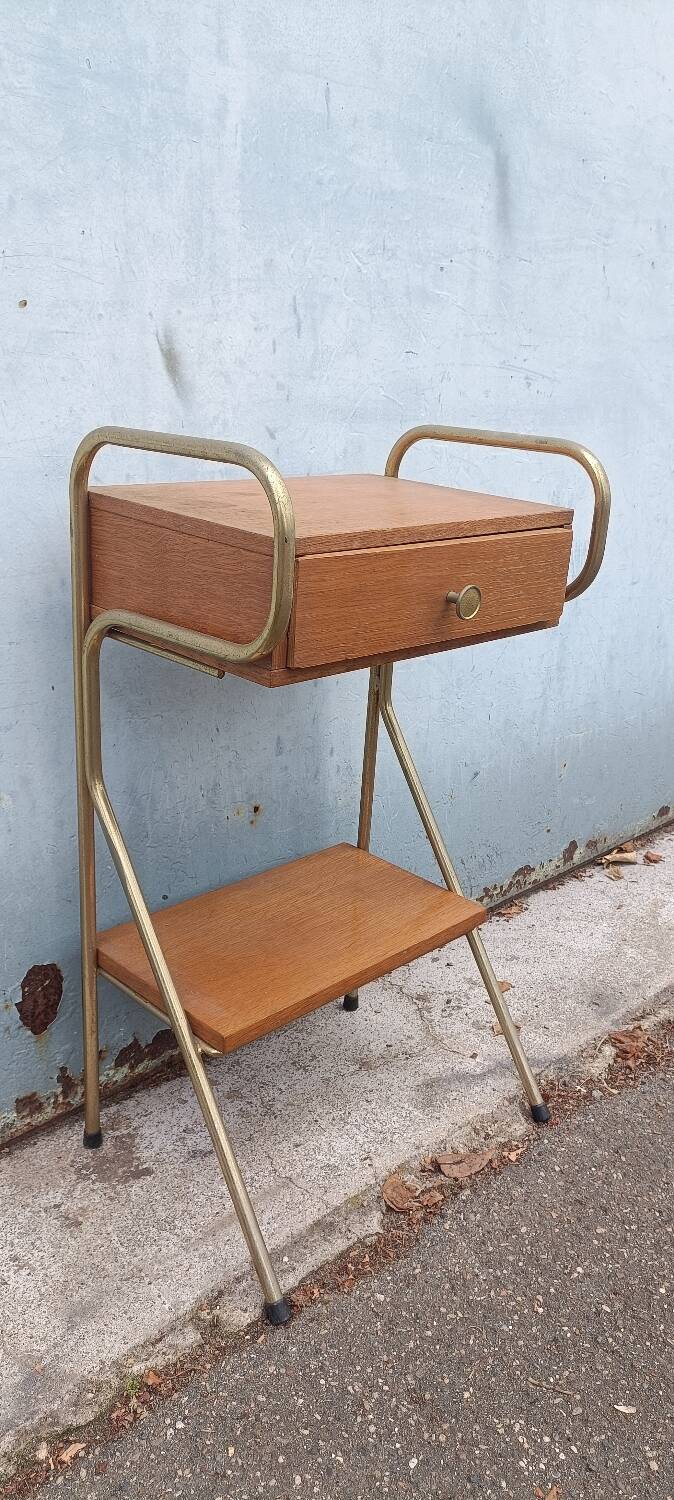 Table chevet vintage métal bois