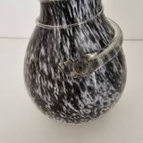 Blown glass vase with black snake decoration with white speckles
