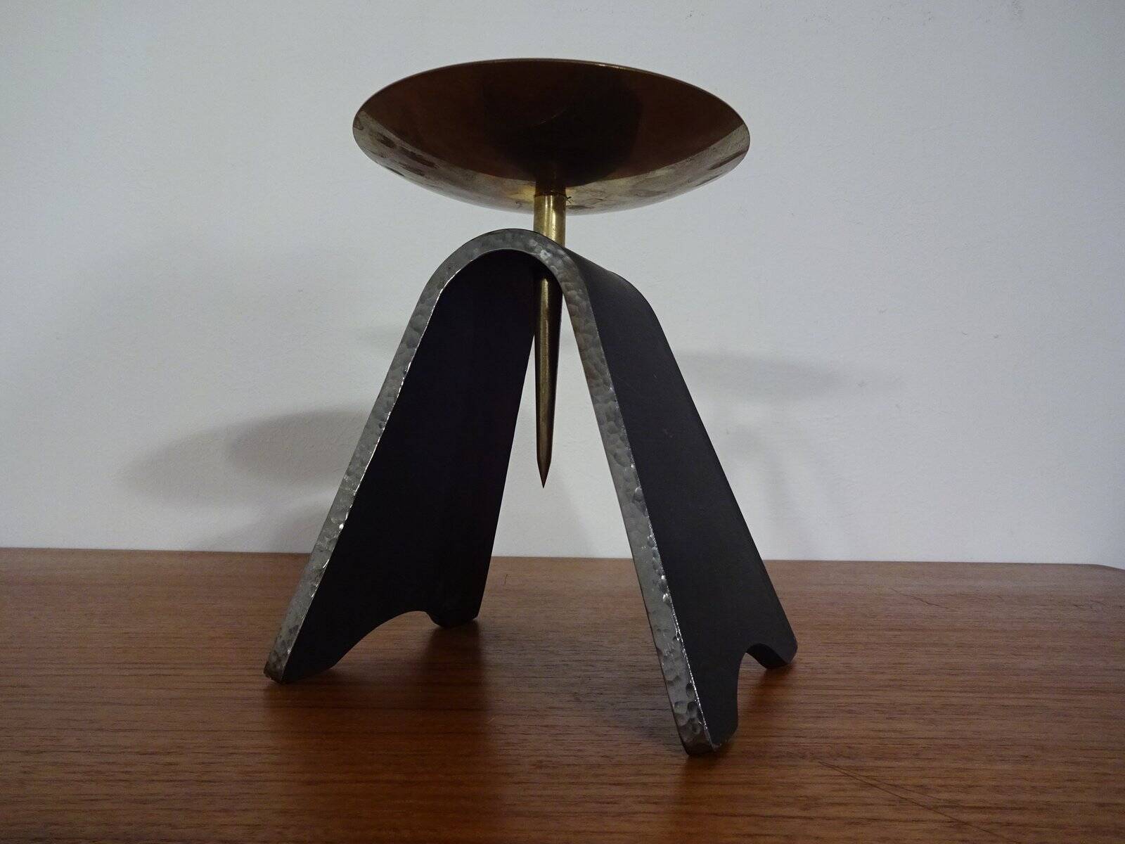 Brutalist Iron and Brass Candleholder, 1960s
