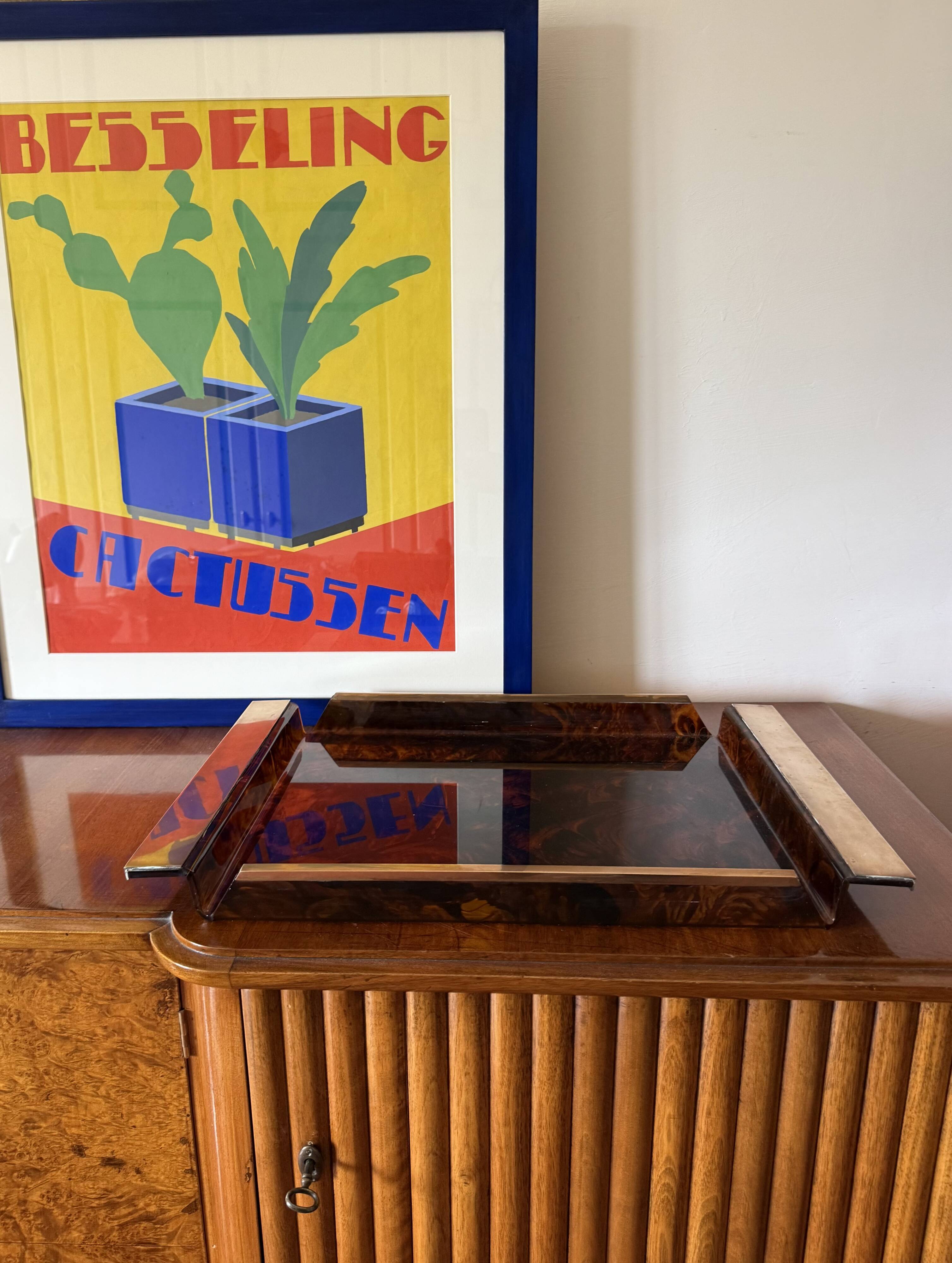 Hollywood regency brass and tortoiseshell lucite tray, Italy 1970s