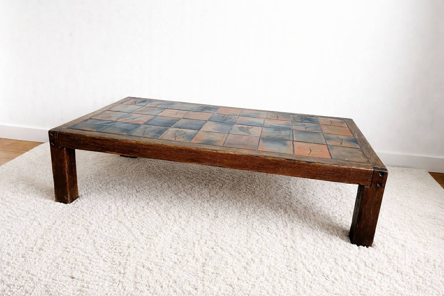 Herbarium coffee table in terracotta, Garnier style, circa 1960.