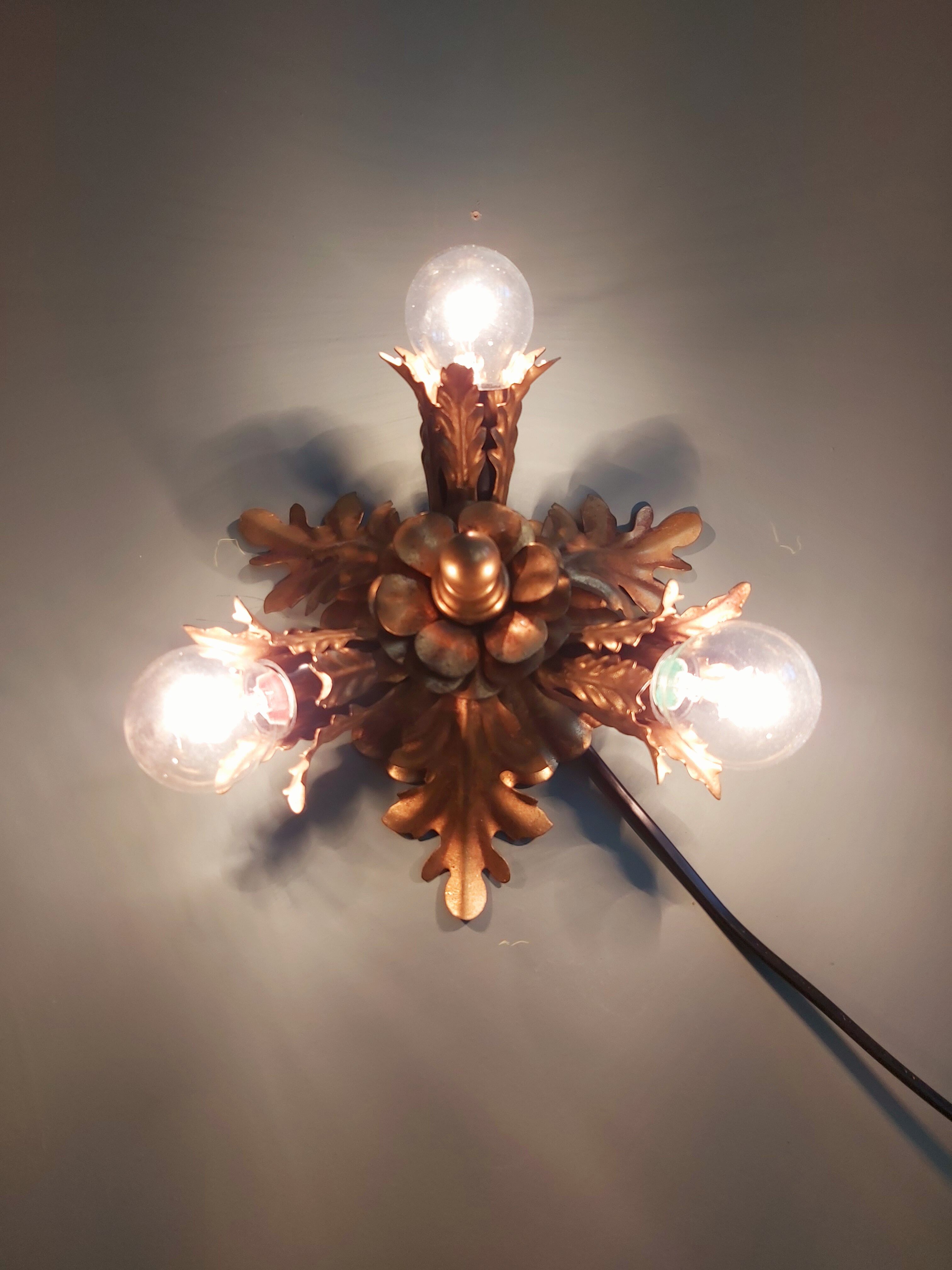 Wall lamp/ceiling lamp in gilded metal, Banci Firenze, 70s