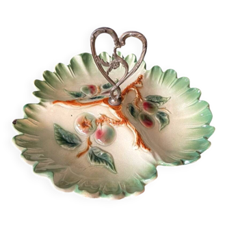 Beggar or servant in barbotine with fruit decoration heart handle