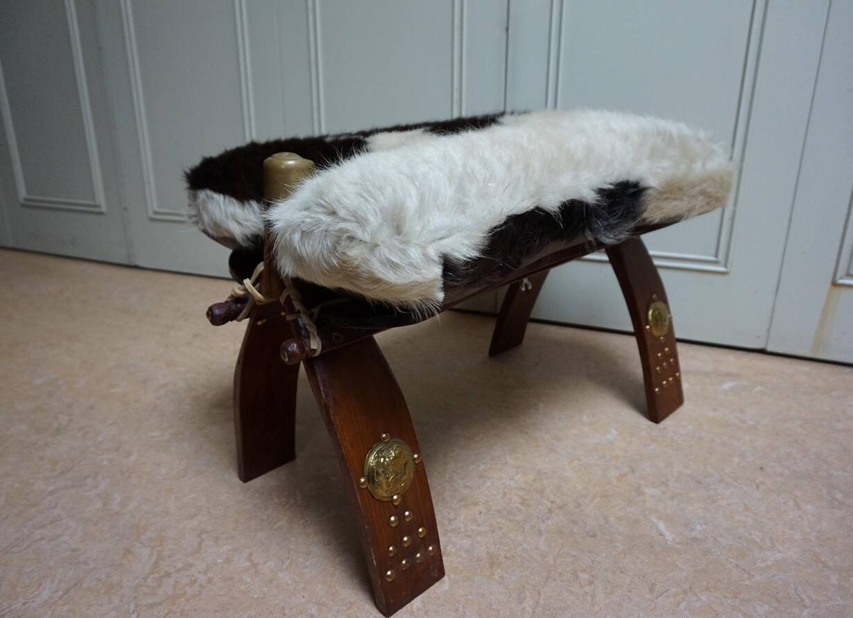 Bedouin Camel Saddle & Hide Stool Ottoman 1970s