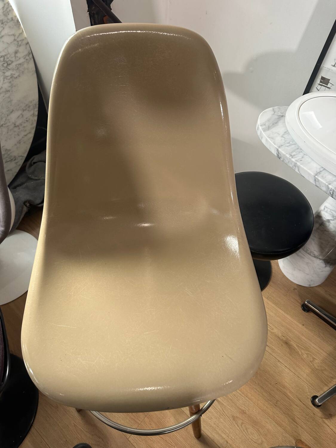 Pair of Eames fiber high stools for Modernica US