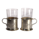 Set of 2 antique metal-rimmed tea glasses with handle, 5x7cm