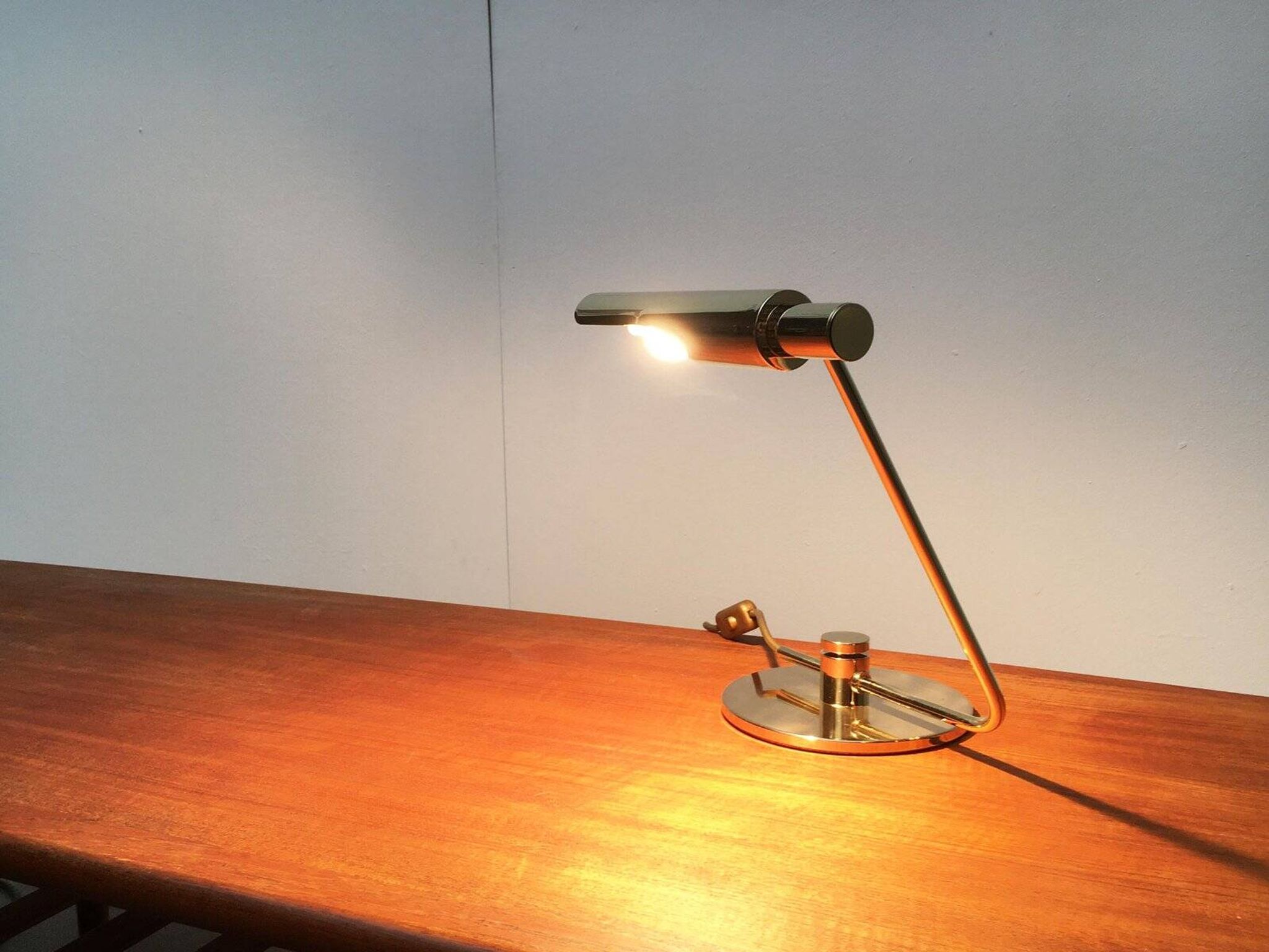 Mid-century minimalist brass table lamp by Rosemarie & Rico Baltensweiler for Baltensweiler.
