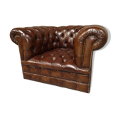 Fauteuil chesterfield marron capitonné