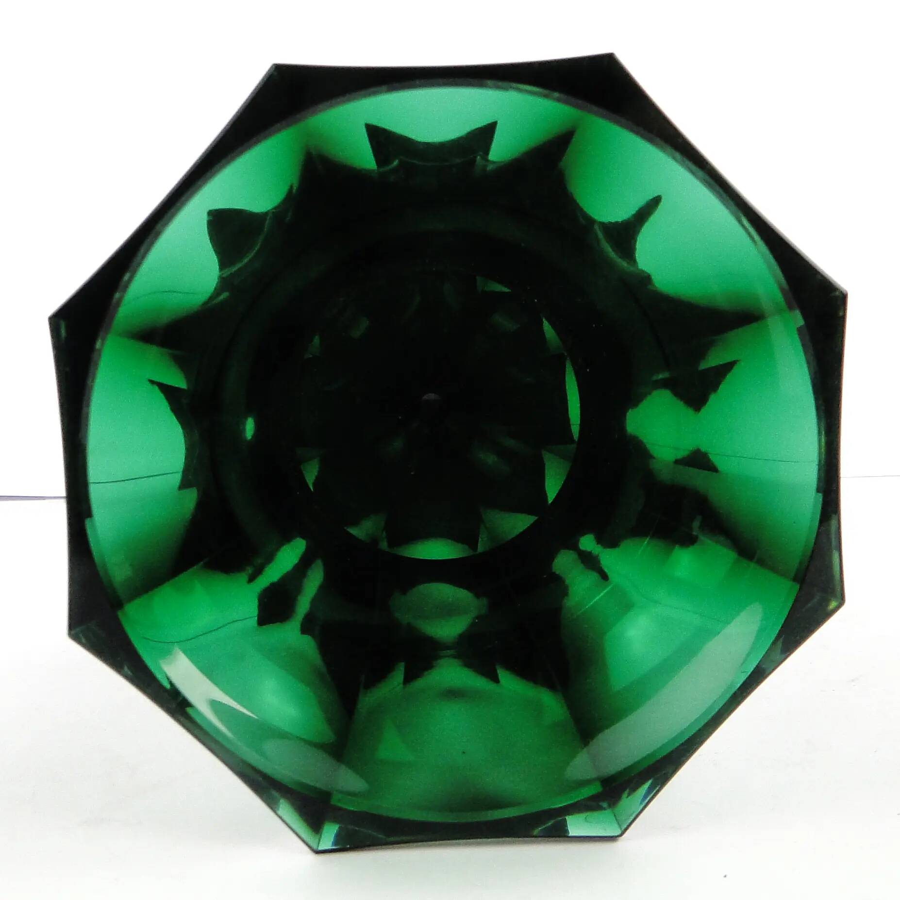 Art Deco vase, green crystal, Moser, Czechoslovakia, 1930s