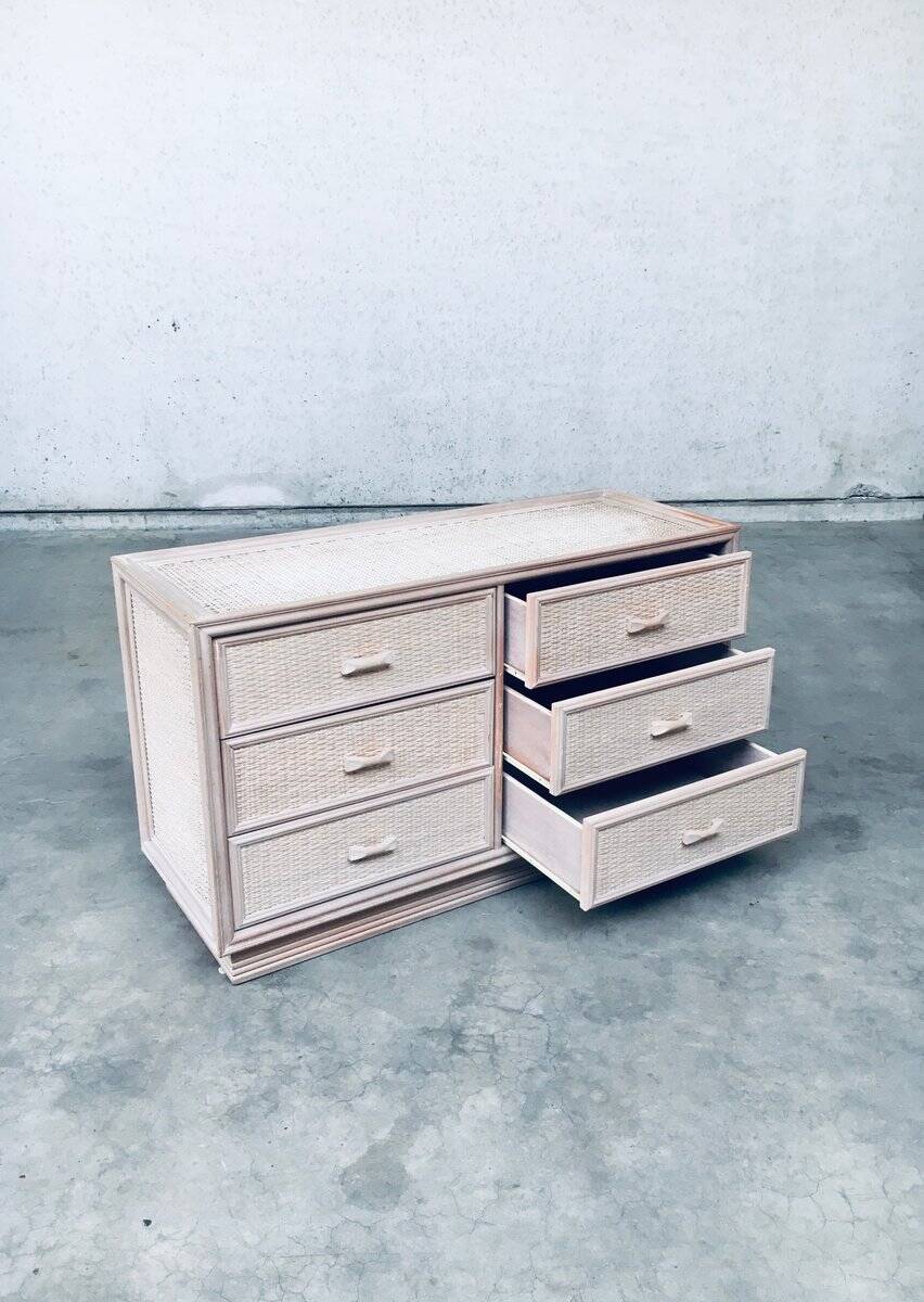 Washed Rattan Chest of Drawers, 1980s