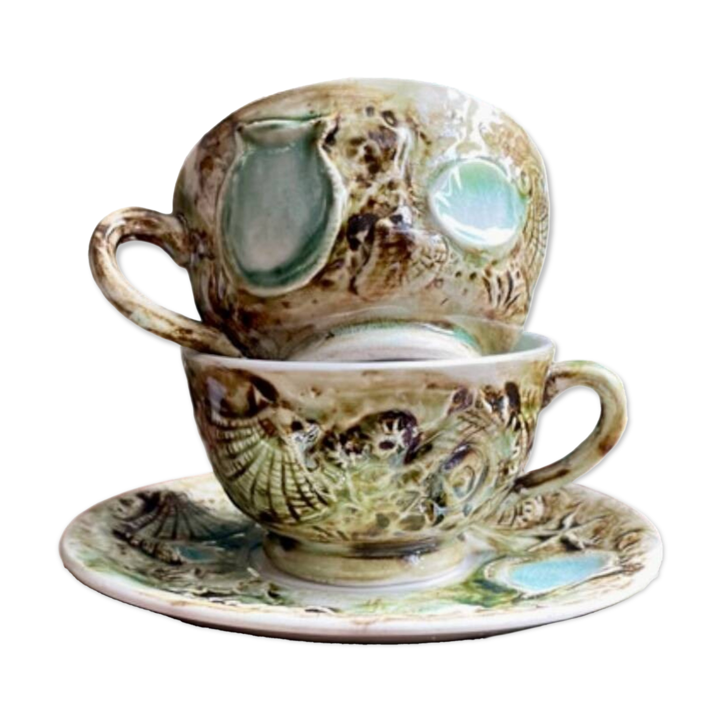Lot 2 tasses et sous tasses vintage à décor coquillages