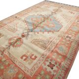 Handmade Rustic Vintage Turkish Rug, Beige & Blue Geometric Rug 220x145 cm