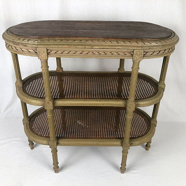 Desserte de style Louis XVI en bois laqué gris/vert, vers 1900