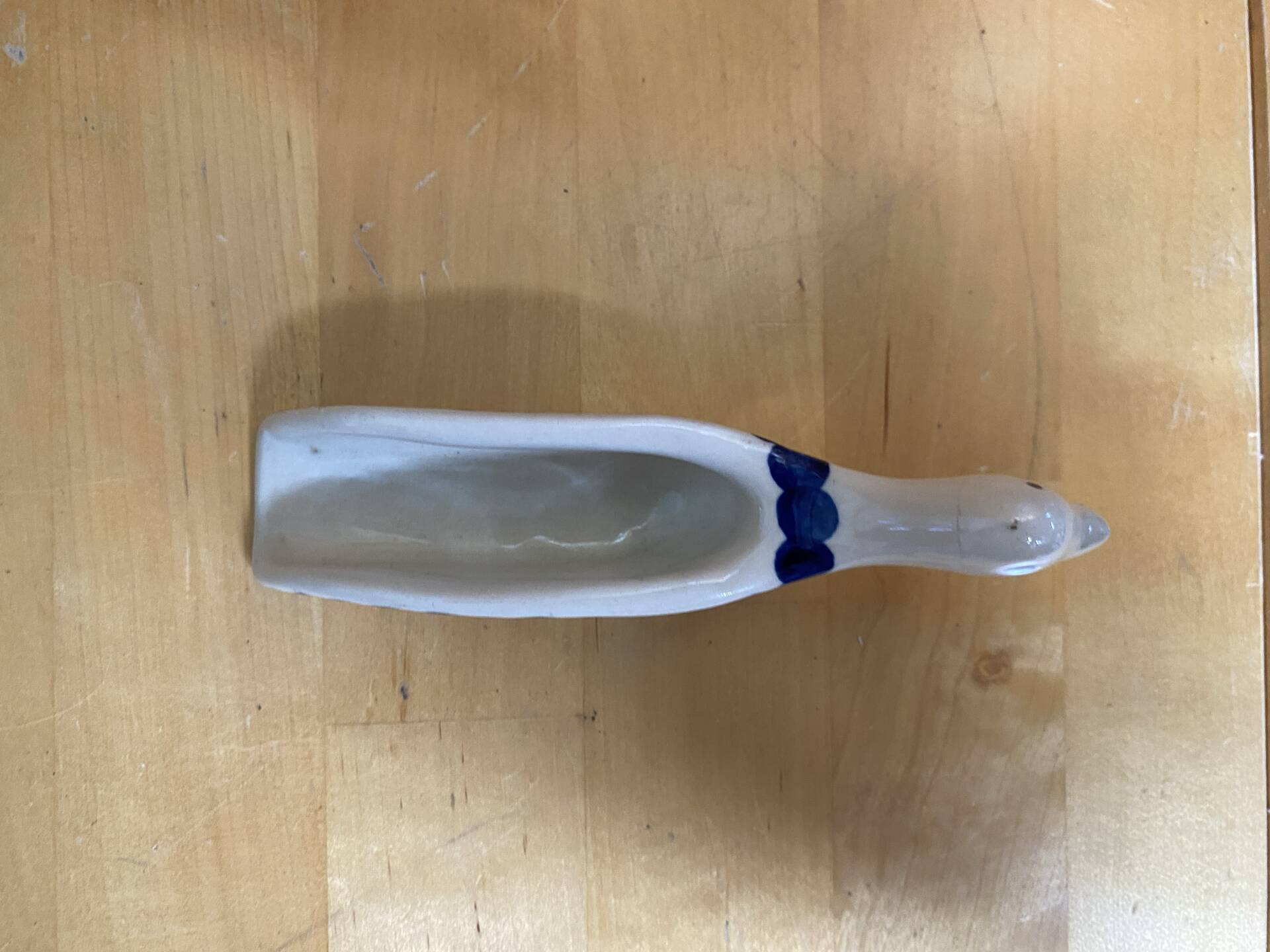 Vintage White & Blue Porcelain Goose-Shaped Kitchen Spoon Poland