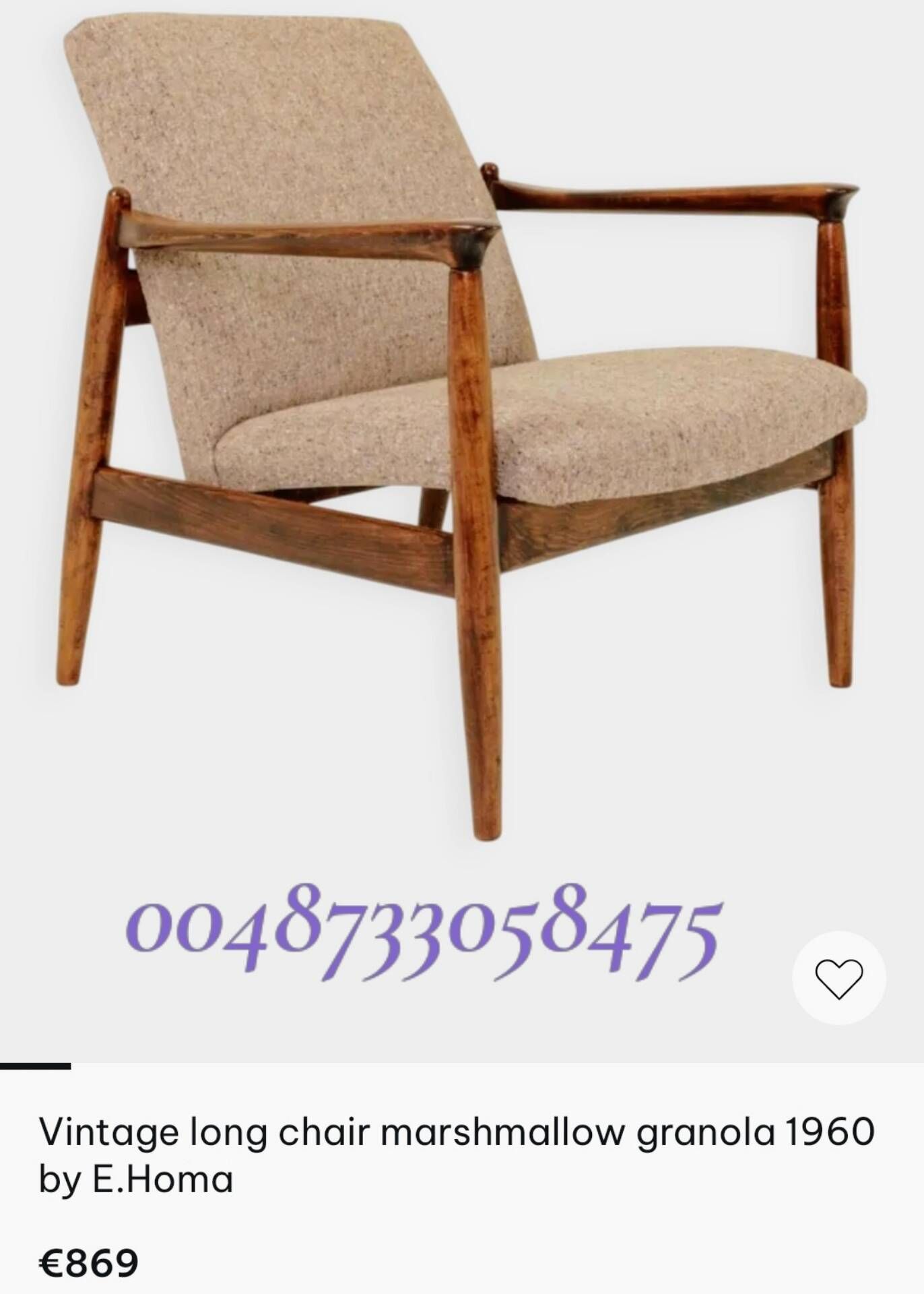 Chaise longue vintage marshmallow granola 1960 par E.Homa