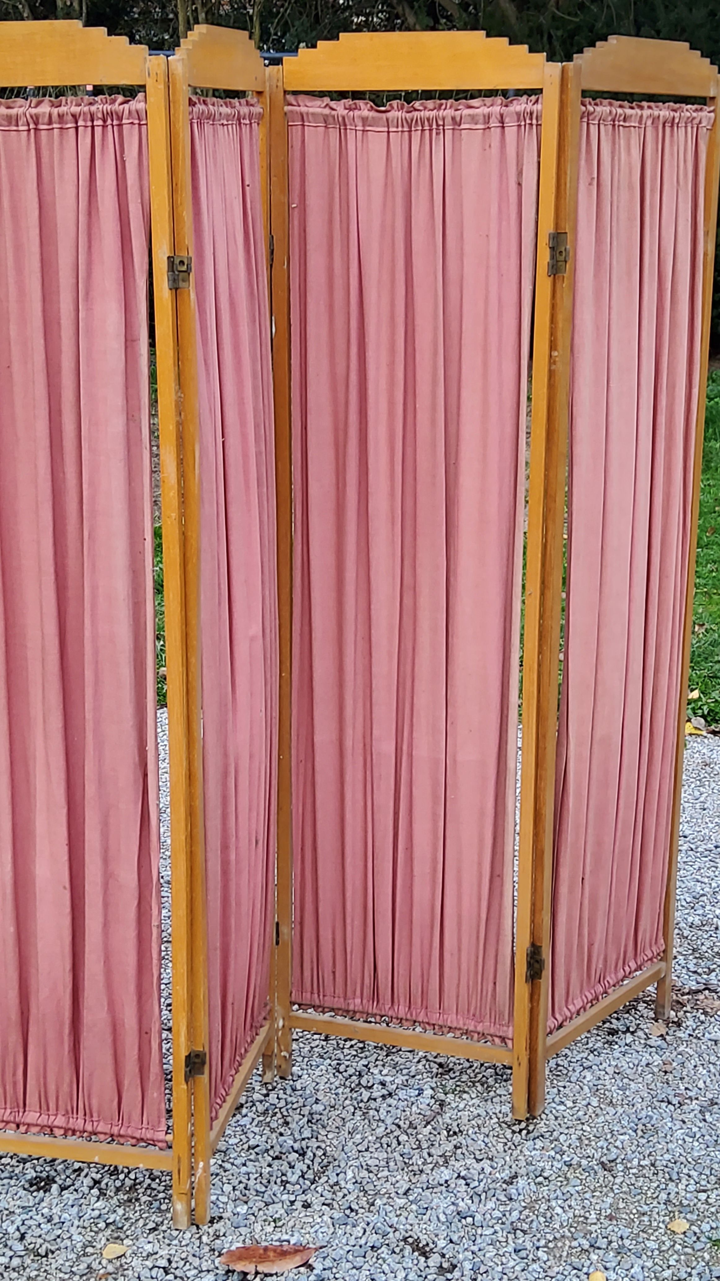 Art Deco screen 6 leaves in beech and fabrics of the 30s