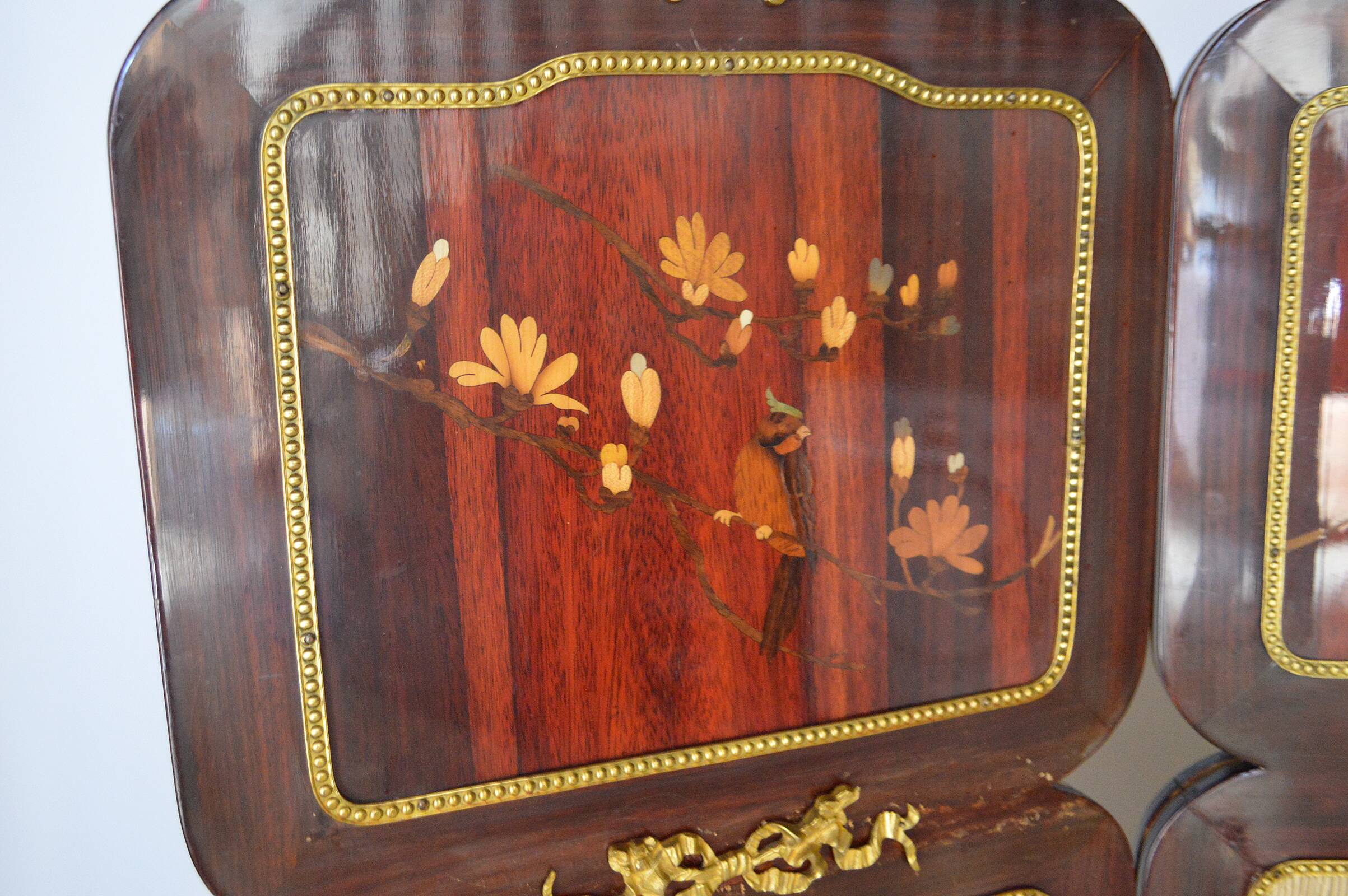Neoclassical inlaid mahogany screen