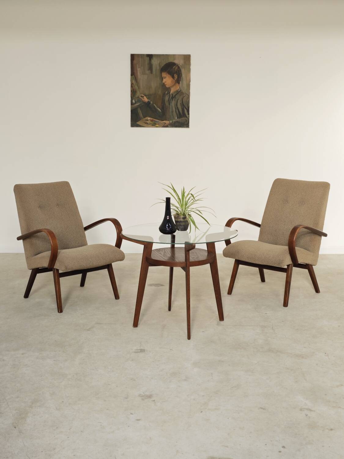 Pair of grey mottled armchairs by Jaroslav Smidek for TON Bystrice