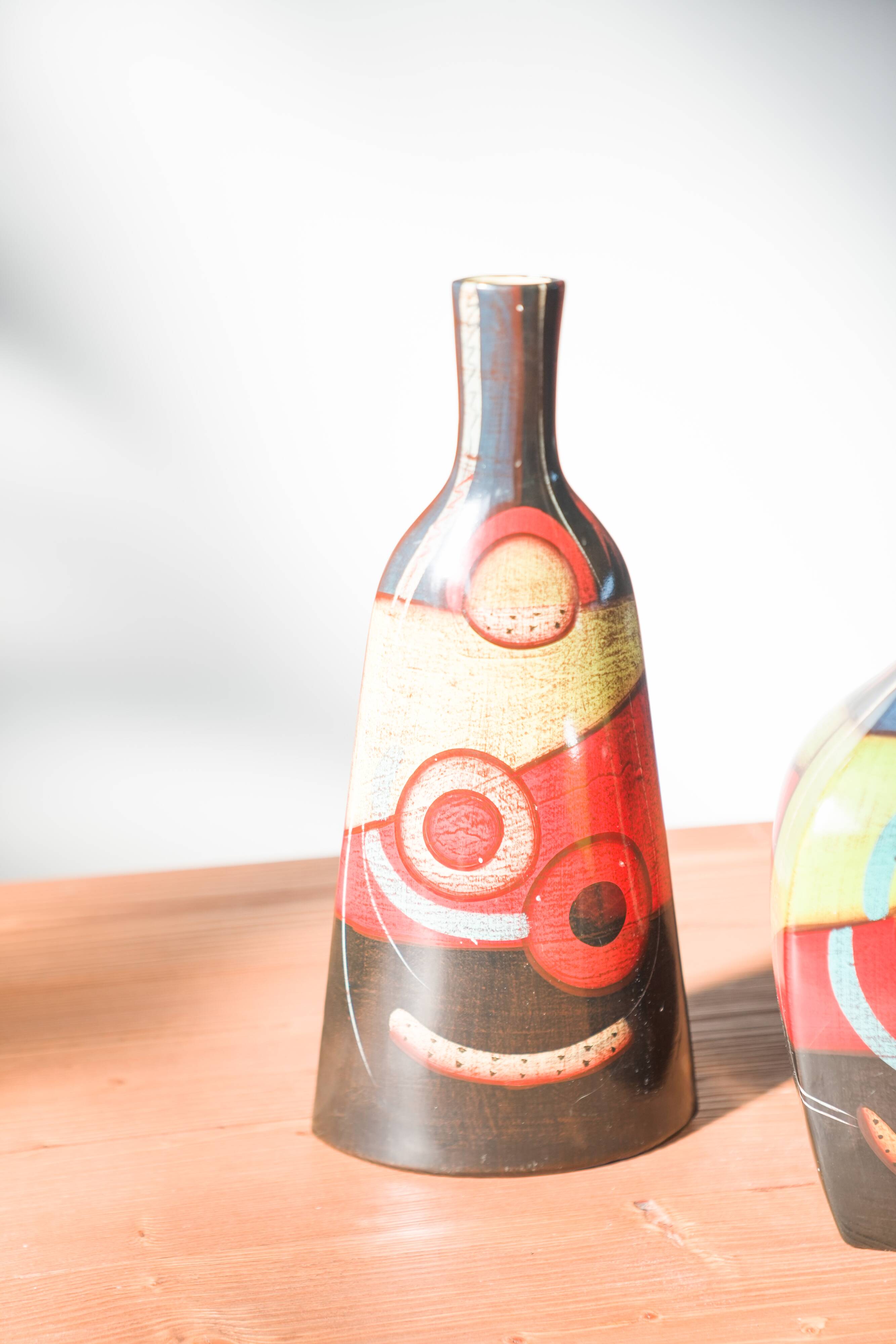 1970s-80s Hand-Painted Terracotta Vases