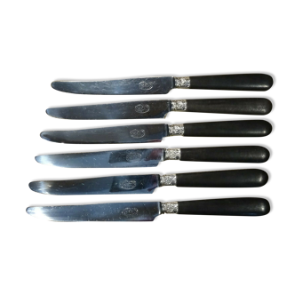6 old knives handle ebony cutlery superior