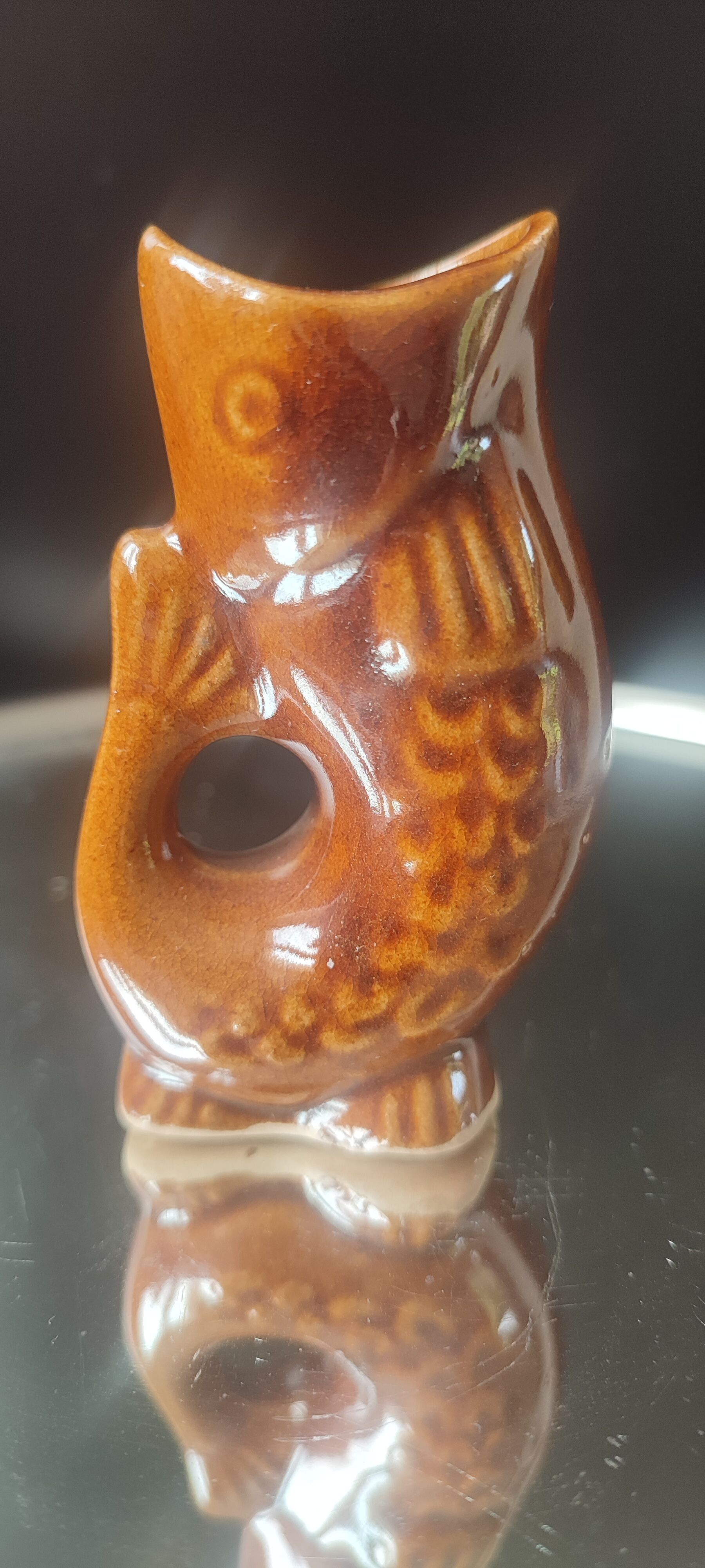 Carafe and glasses "Fish" Amber Ceramic Vintage USSR era