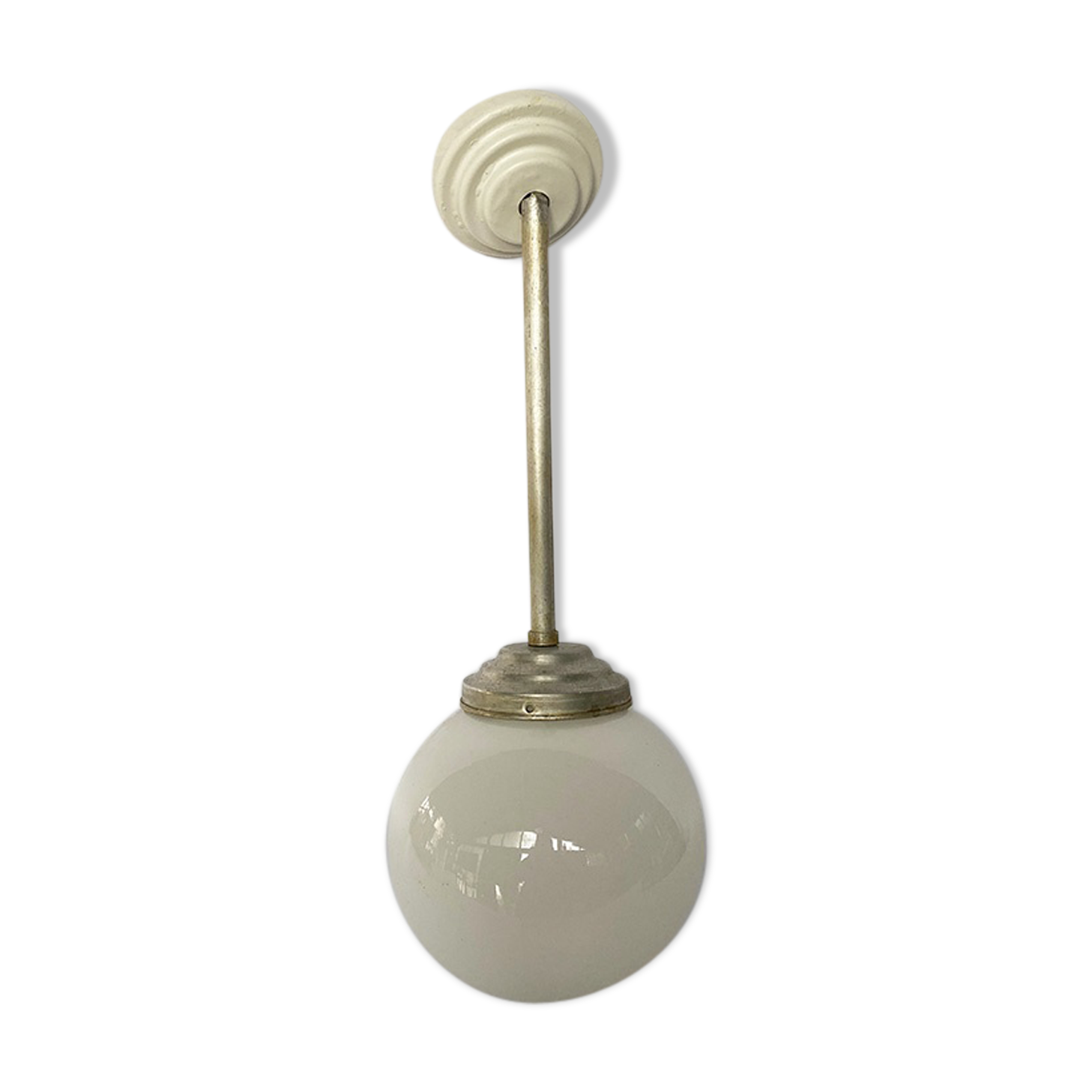 Metal and opaline hanging lamp