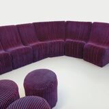Vintage Snake modular sofa composed of 11 armchair modules and 3 velvet fabric poufs
