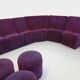 Vintage Snake modular sofa composed of 11 armchair modules and 3 velvet fabric poufs
