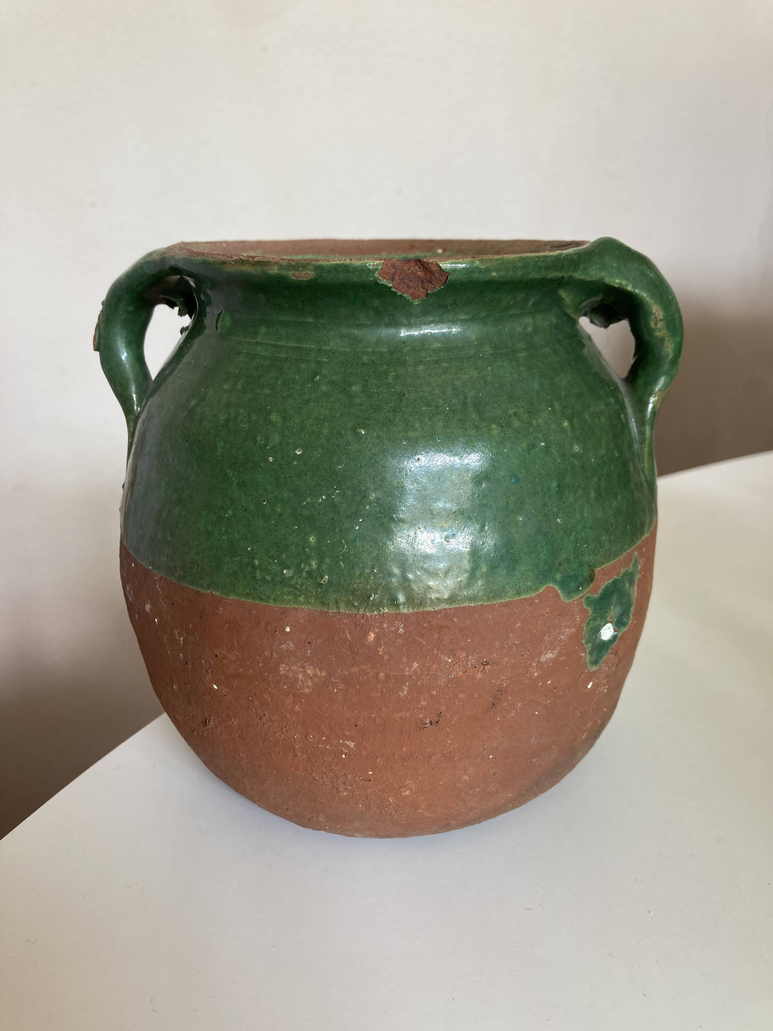 Green glazed earthenware jar vase 1950