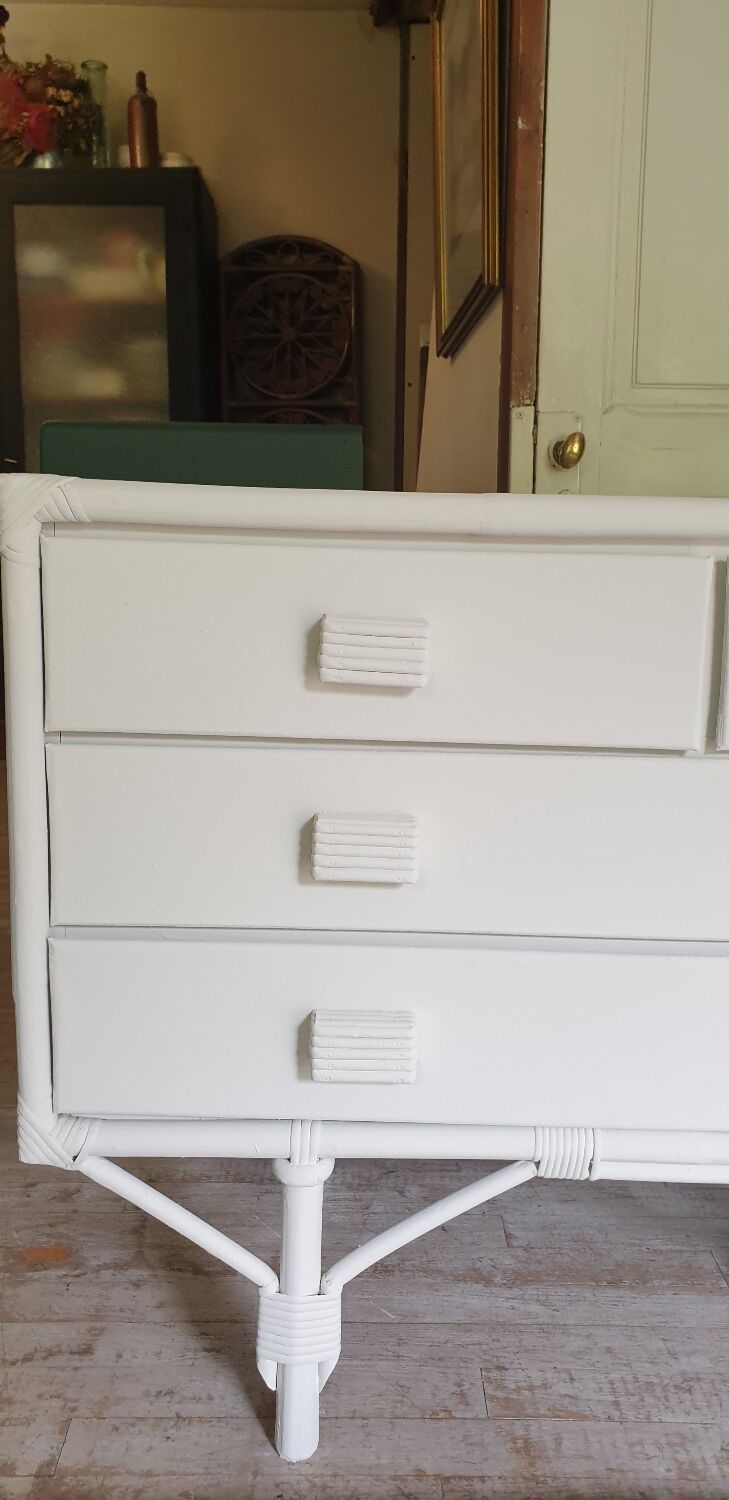 Rattan and bamboo chest of drawers