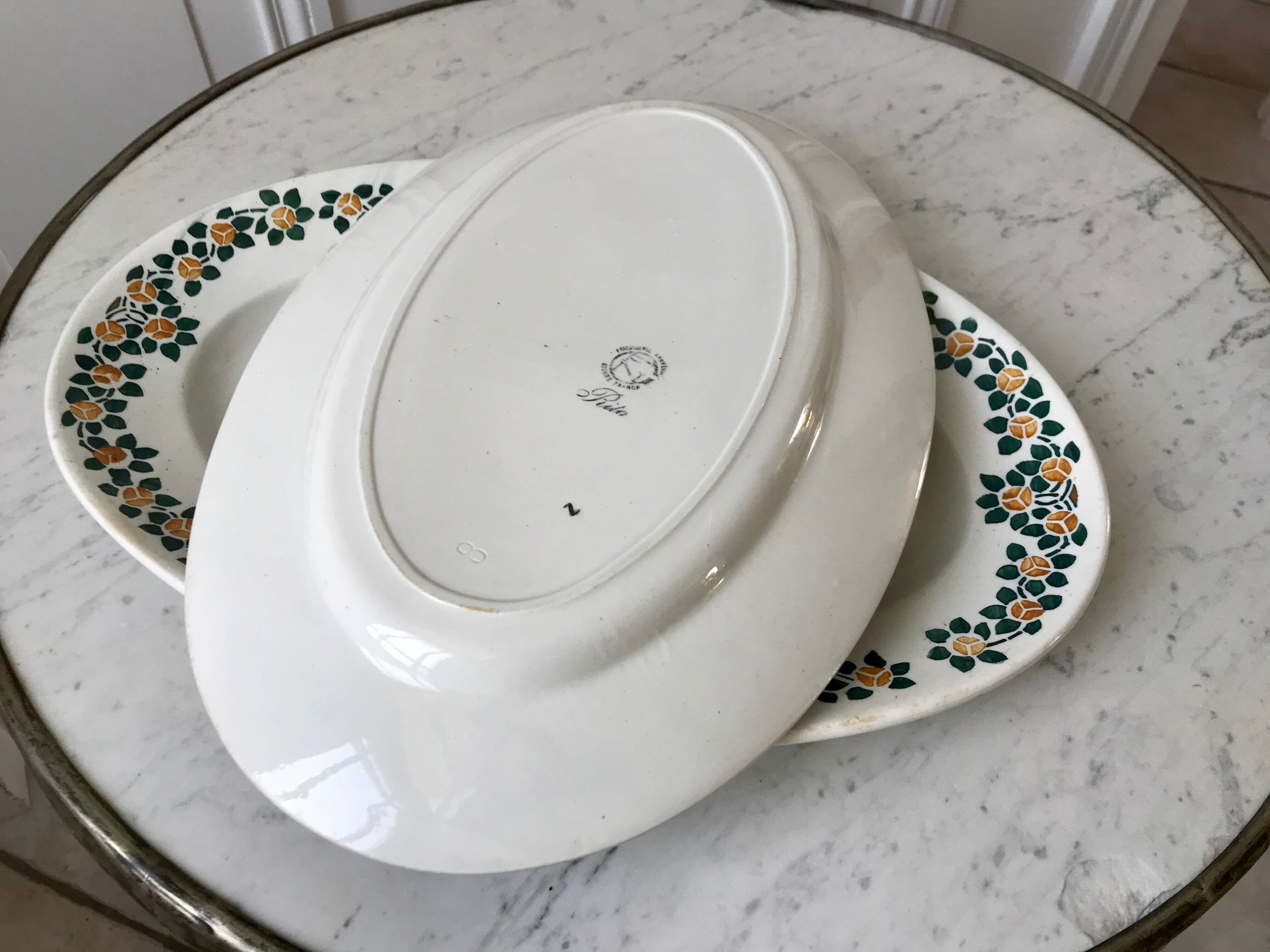 Duo of oval dishes earthenware New Givors model "Rita" 30s