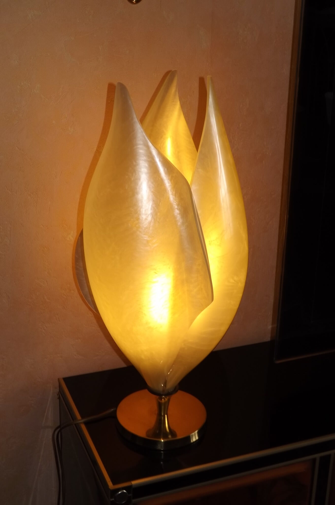 Floral lamp brass flower Laurent Rougier 1970