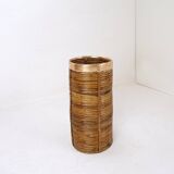 1970's Rattan and Brass Umbrella Stand