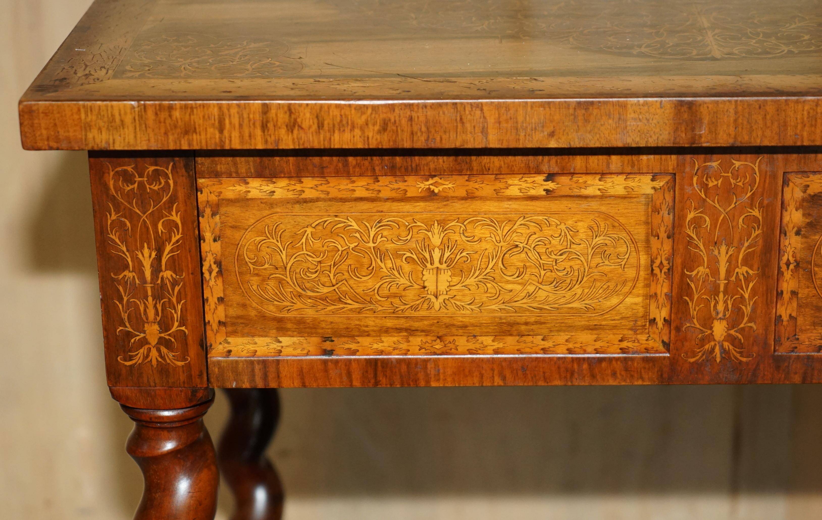 William & Mary antique marquetry drawer desk in Seaweed style.