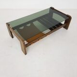 Glass, wenge and leather coffee table, brasil, 1970