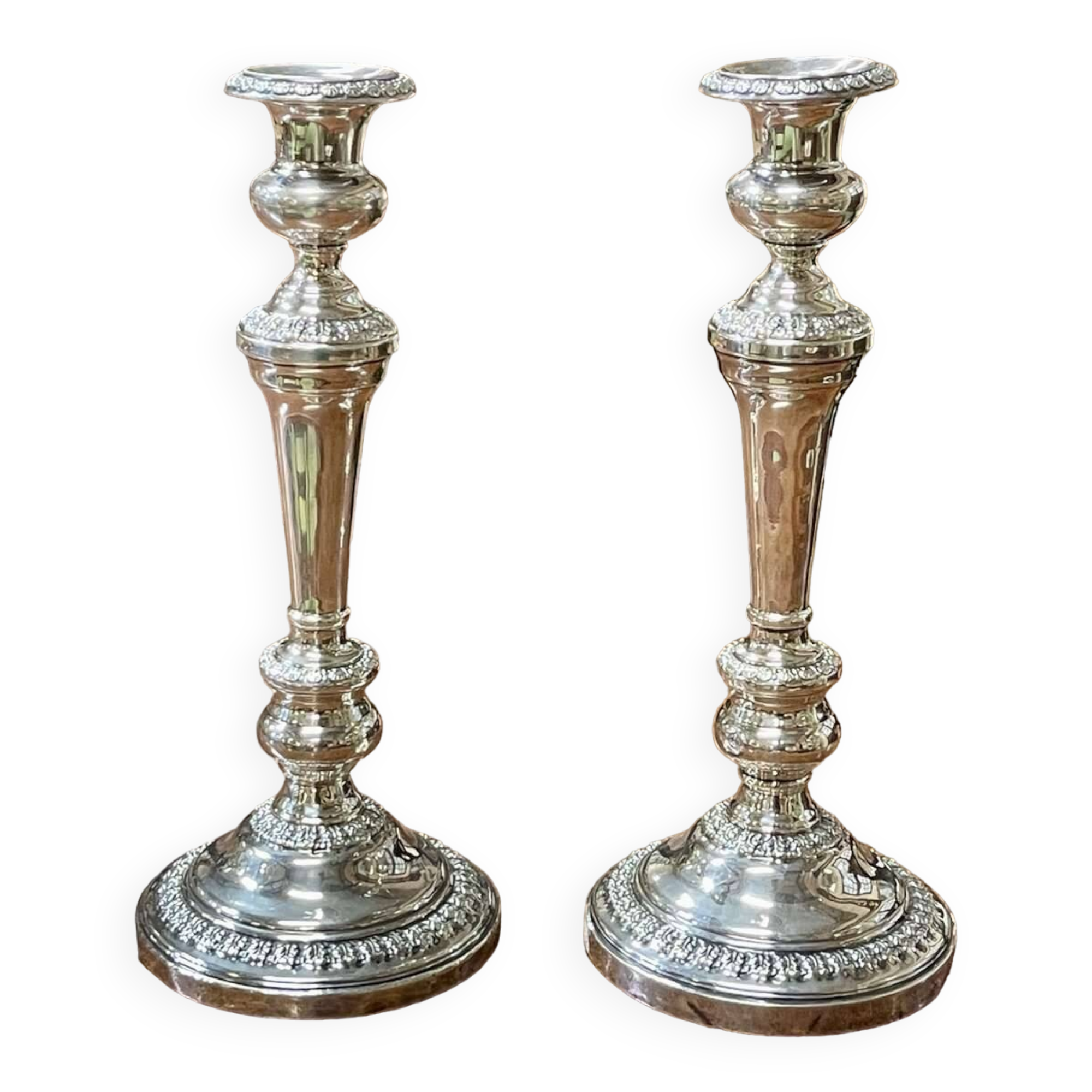 Pair of silver-plated metal candlesticks from the early 20th century