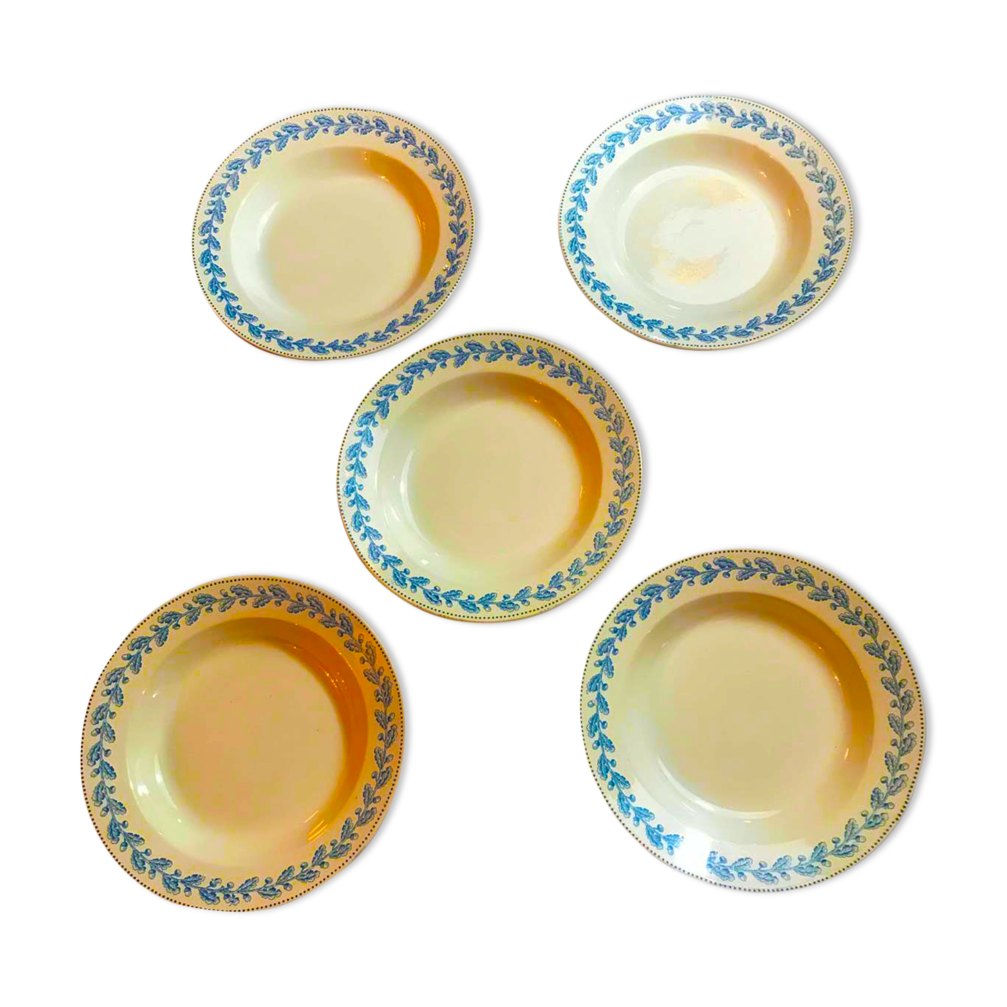 5 hollow plates Terre de Fer Sarreguemines early 20th century