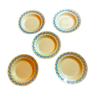 5 hollow plates Terre de Fer Sarreguemines early 20th century