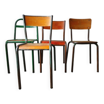 4 mismatched metal & wood chairs
