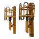 Pair of bamboo rattan lantern wall lights. 50s 60s
