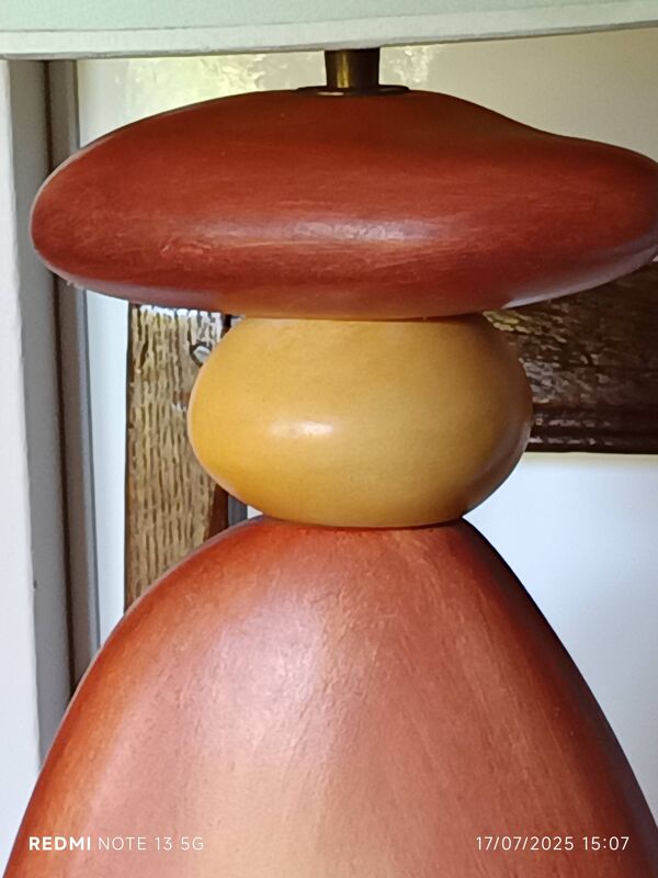 lampe galet céramique  1990 signée François Chatain