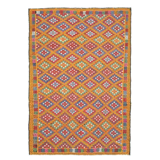 1970s vintage Turkish Oushak handmade wool cotton orange area rug 177x256